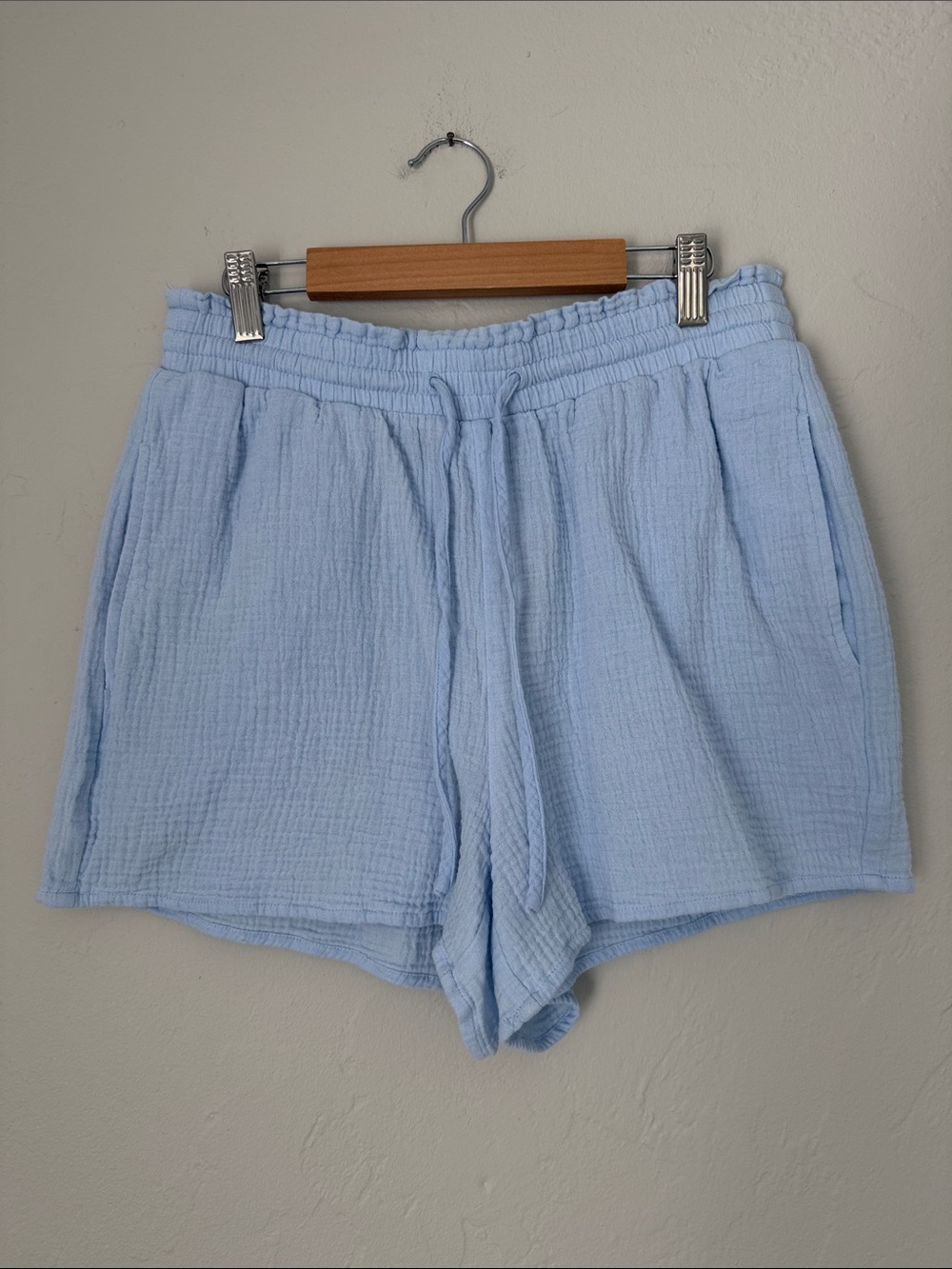 Express Light Blue Relaxed Drawstring Cotton Shorts